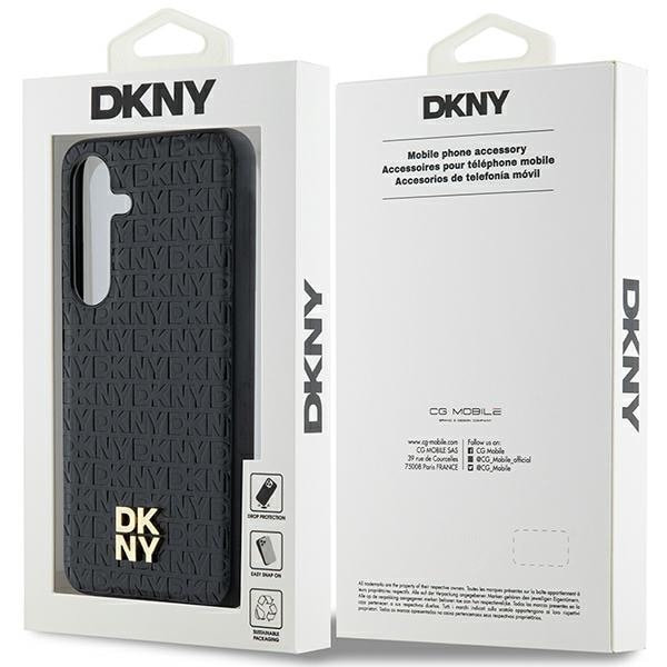 DKNY MagSafe-etui med lædermønster og metallogo til Samsung Galaxy S24 - sort