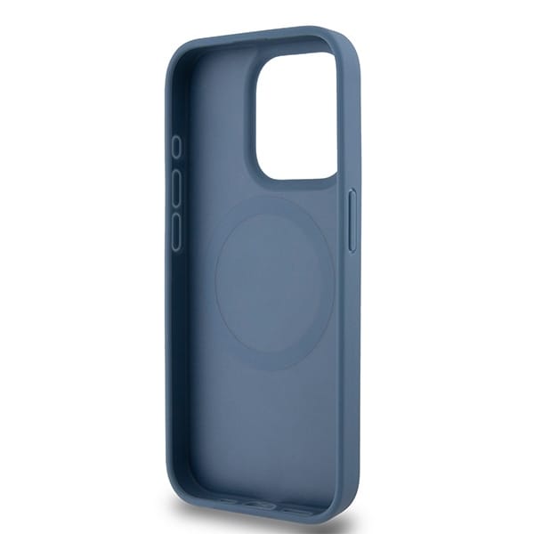 DKNY Læder Monogram Mønster Metal Logo MagSafe Etui til iPhone 15 Pro - Blå