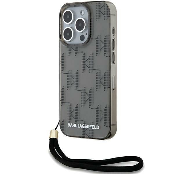Karl Lagerfeld IML Mono KL Pattern & Cord-etui til iPhone 15 Pro Max - sort
