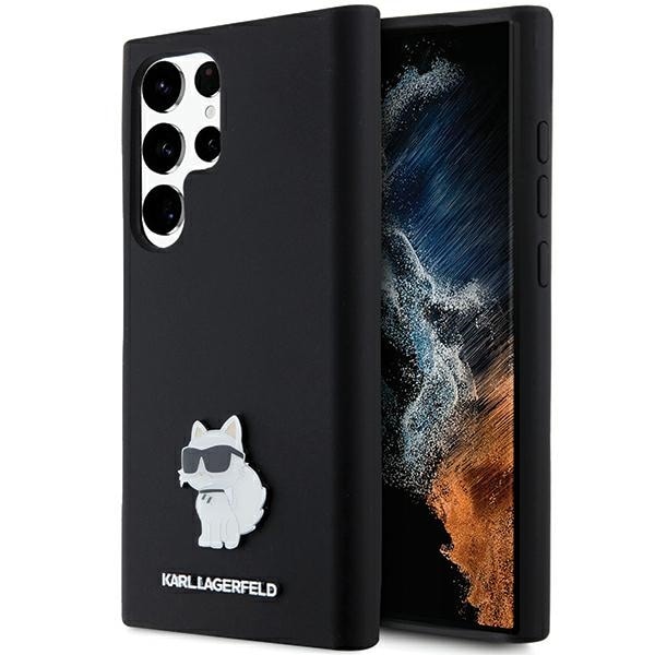 Karl Lagerfeld Silikone Choupette Metal Pin etui til Samsung Galaxy S24 Ultra - sort