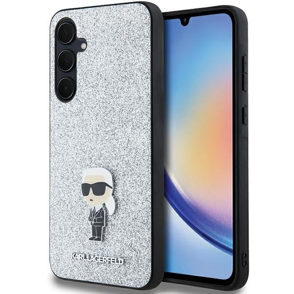 Karl Lagerfeld Fixed Glitter Ikonik Logo Metal Pin etui til Samsung Galaxy A35 - sølv