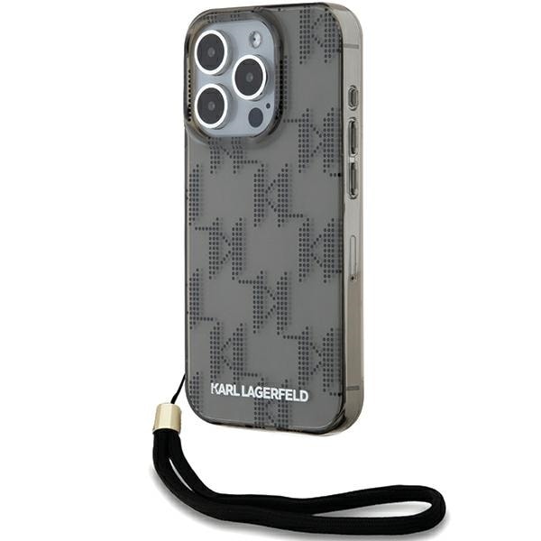 Karl Lagerfeld IML Mono KL Pattern & Cord-etui til iPhone 15 Pro - sort