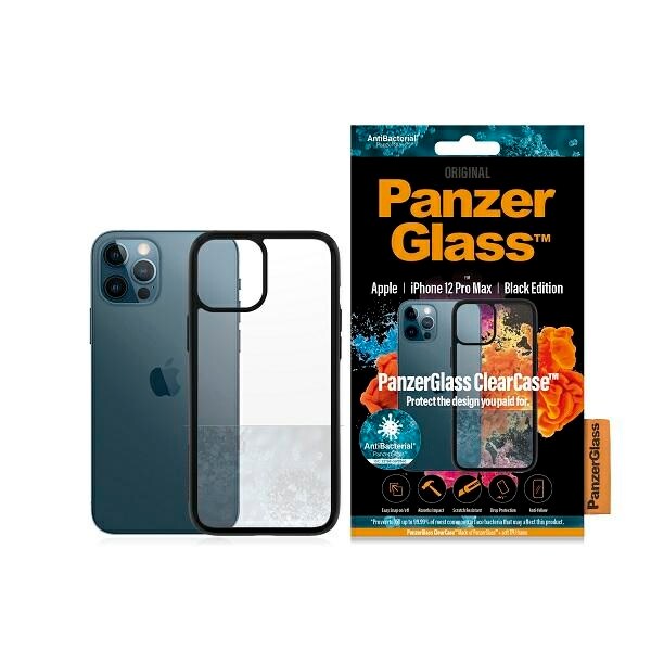 PanzerGlass ClearCase antibakterielt etui til iPhone 12 Pro Max - gennemsigtigt og sort