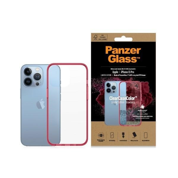 PanzerGlass ClearCase antibakterielt Military Grade-etui til iPhone 13 Pro - gennemsigtig pink