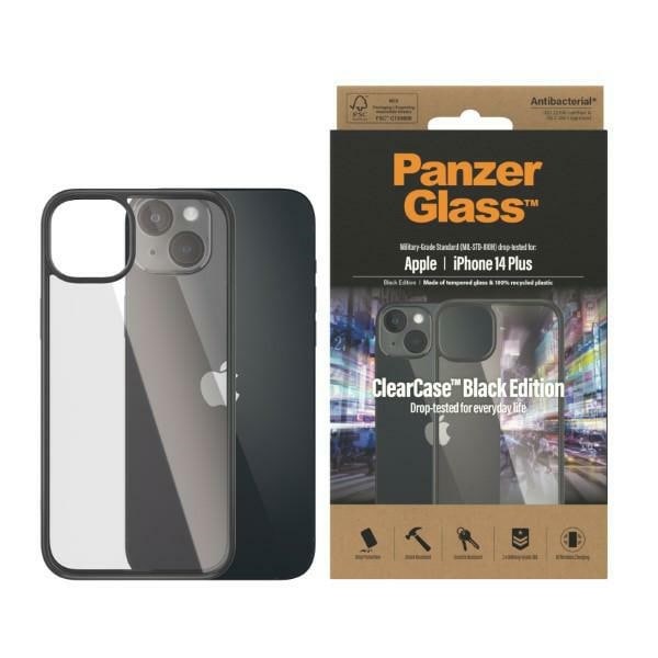 PanzerGlass ClearCase antibakterielt etui til iPhone 14 Plus / 15 Plus - gennemsigtig og sort