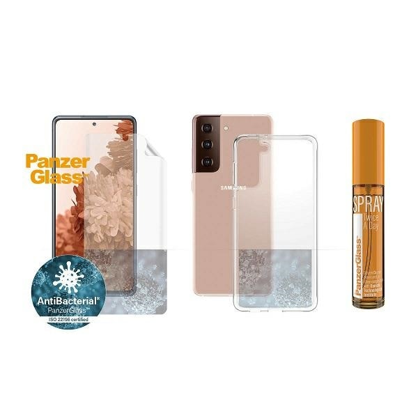 PanzerGlass beskyttelsessæt til Samsung Galaxy S21+ TPU-folie + ClearCase + rengøringsvæske 30ml