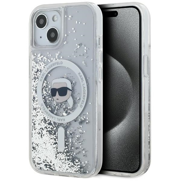 Karl Lagerfeld Liquid Glitter Karl Head MagSafe-etui til iPhone 15 / 14 / 13 - gennemsigtig