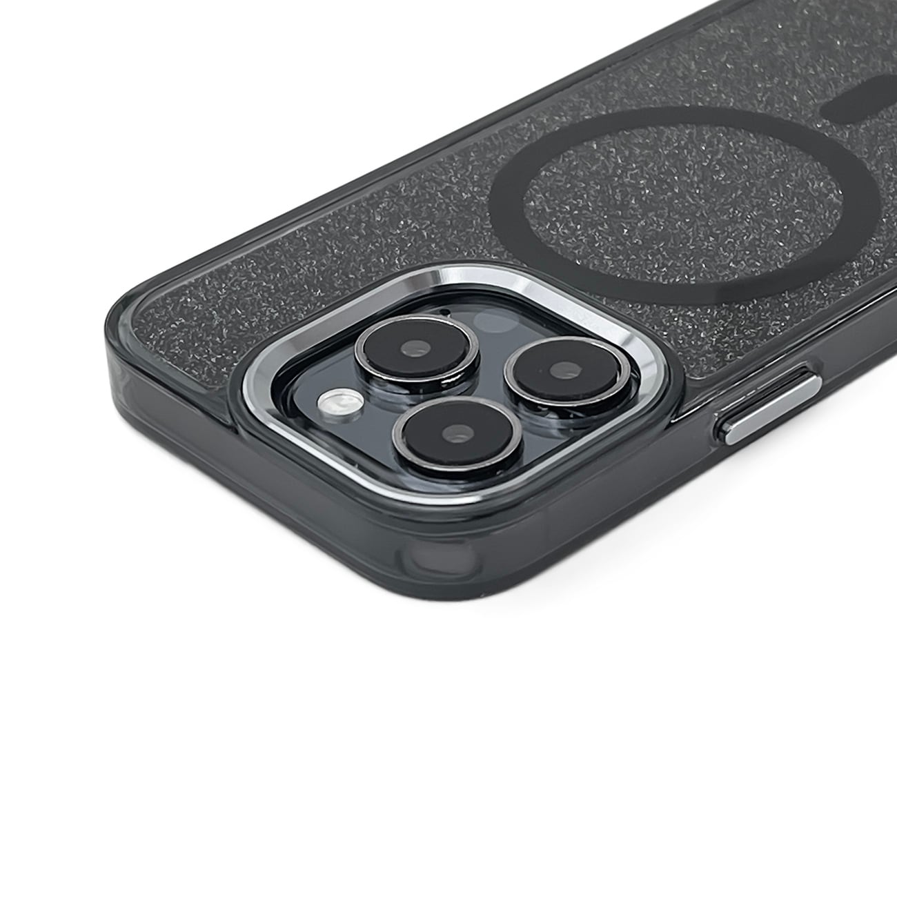 Glitteretui MagSafe til iPhone 16 Pro - sort med glitter