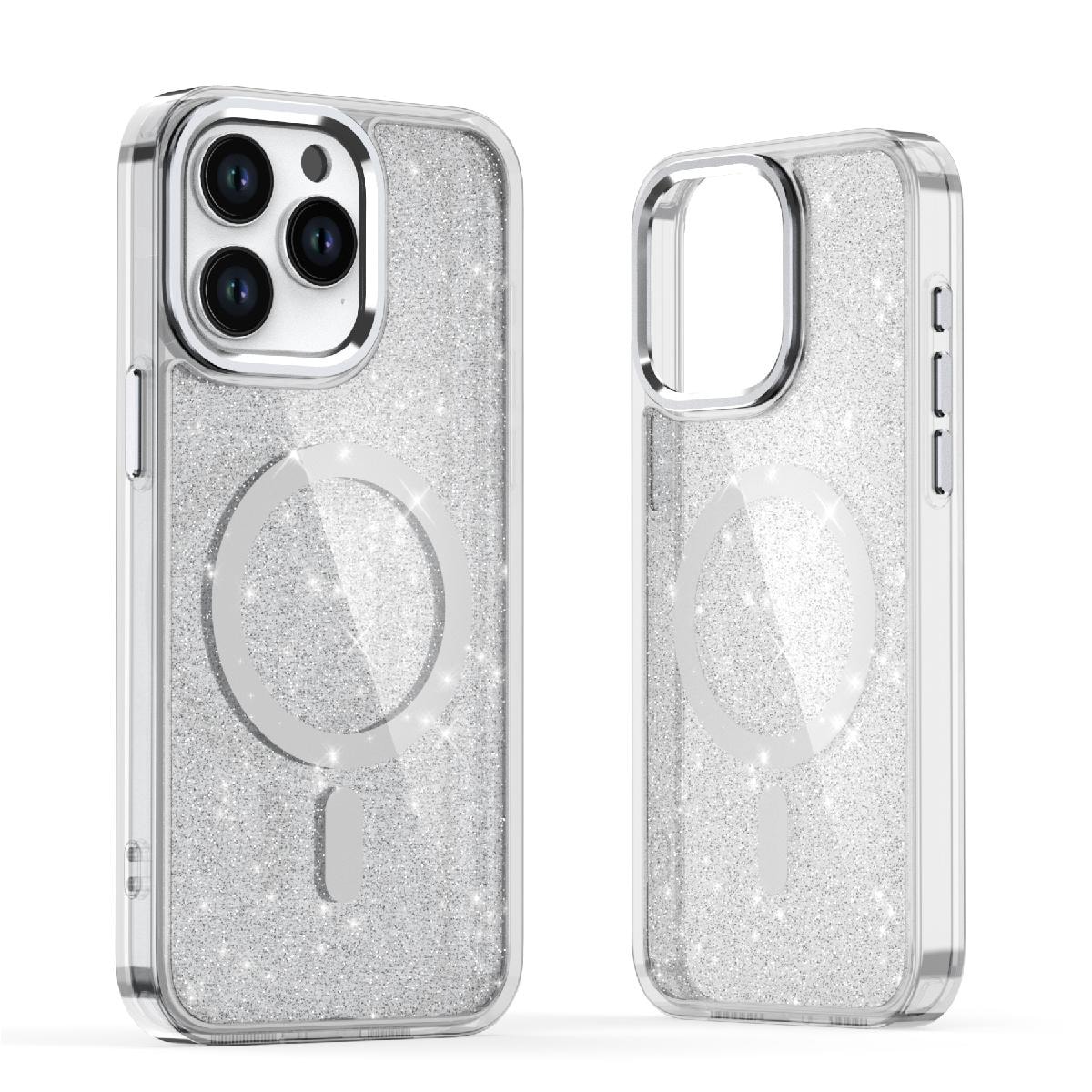 Glitter Case MagSafe til iPhone 16 - hvid med glitter