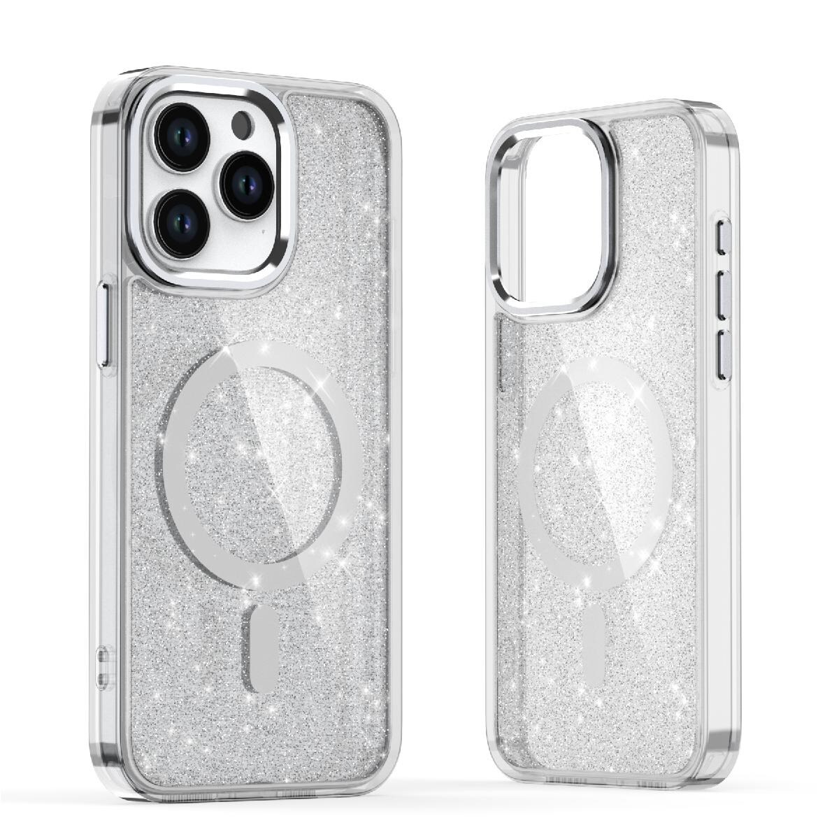 Glitteretui MagSafe til iPhone 16 Plus - hvid med glitter