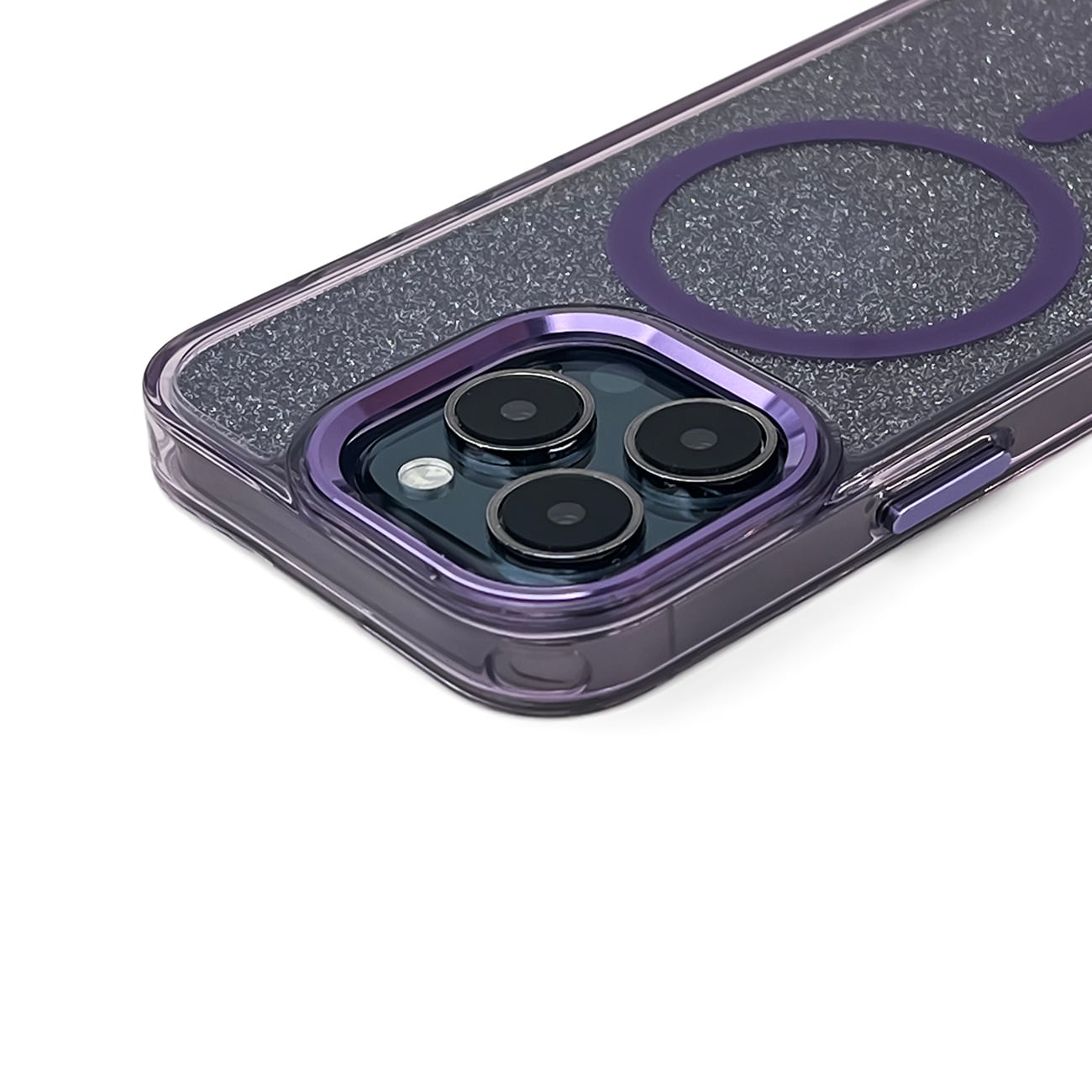 Glitteretui MagSafe til iPhone 16 Plus - lilla med glitter