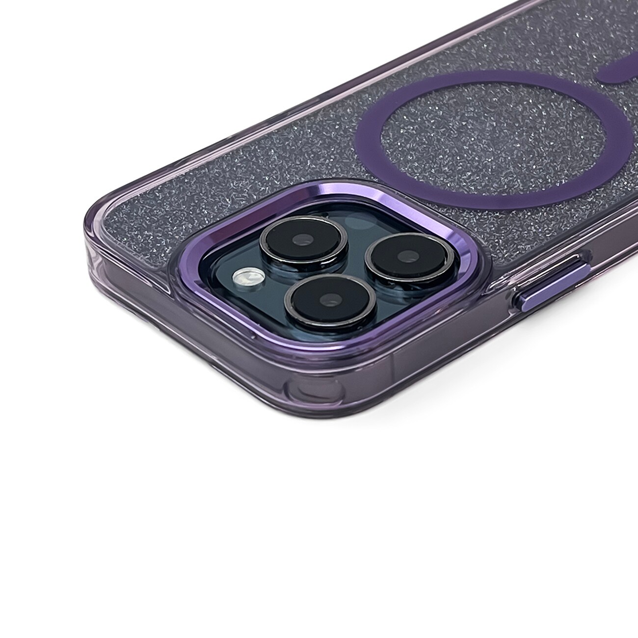 Glitteretui MagSafe til iPhone 16 Pro - lilla med glitter