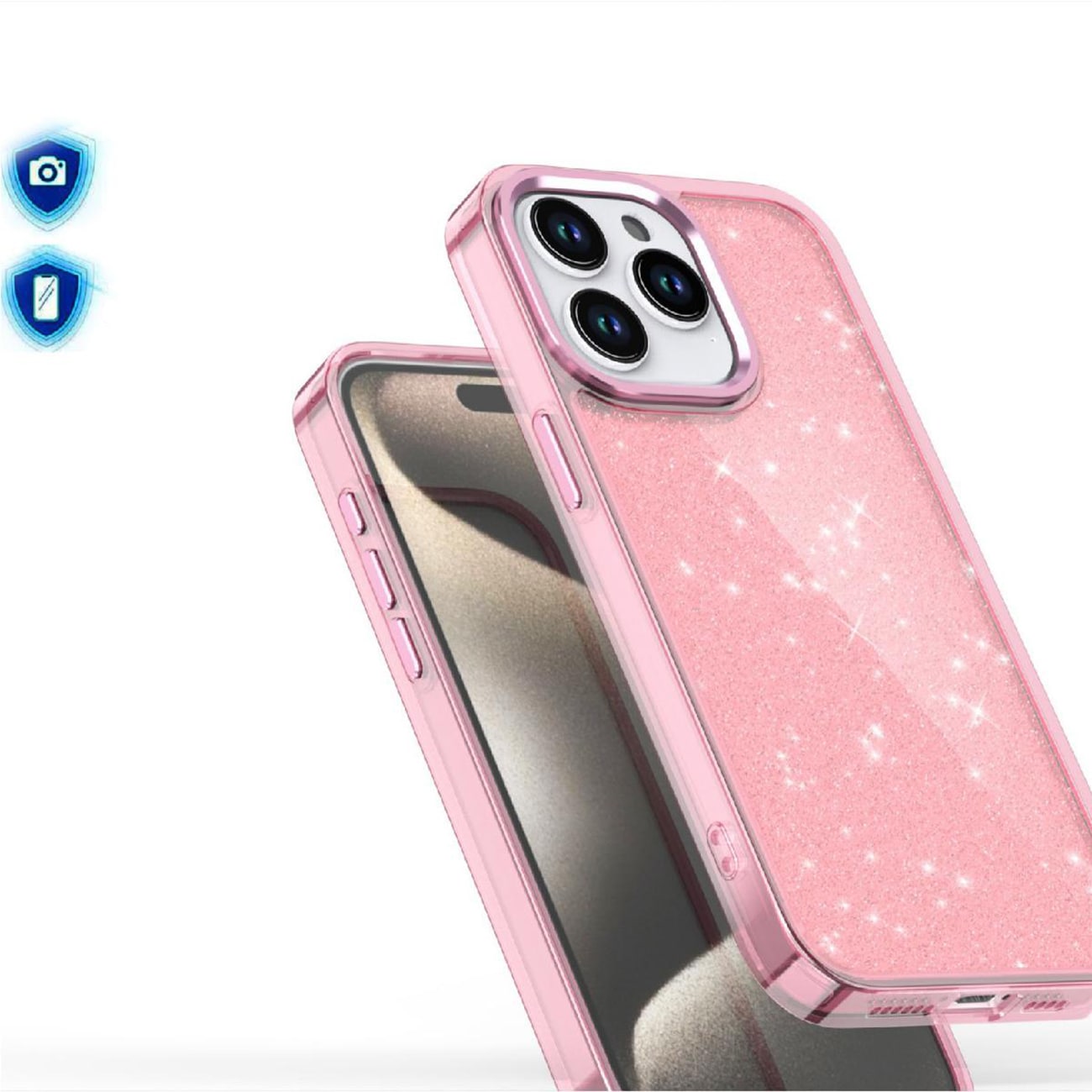 Glitteretui til iPhone 16 Pro - pink med glitter