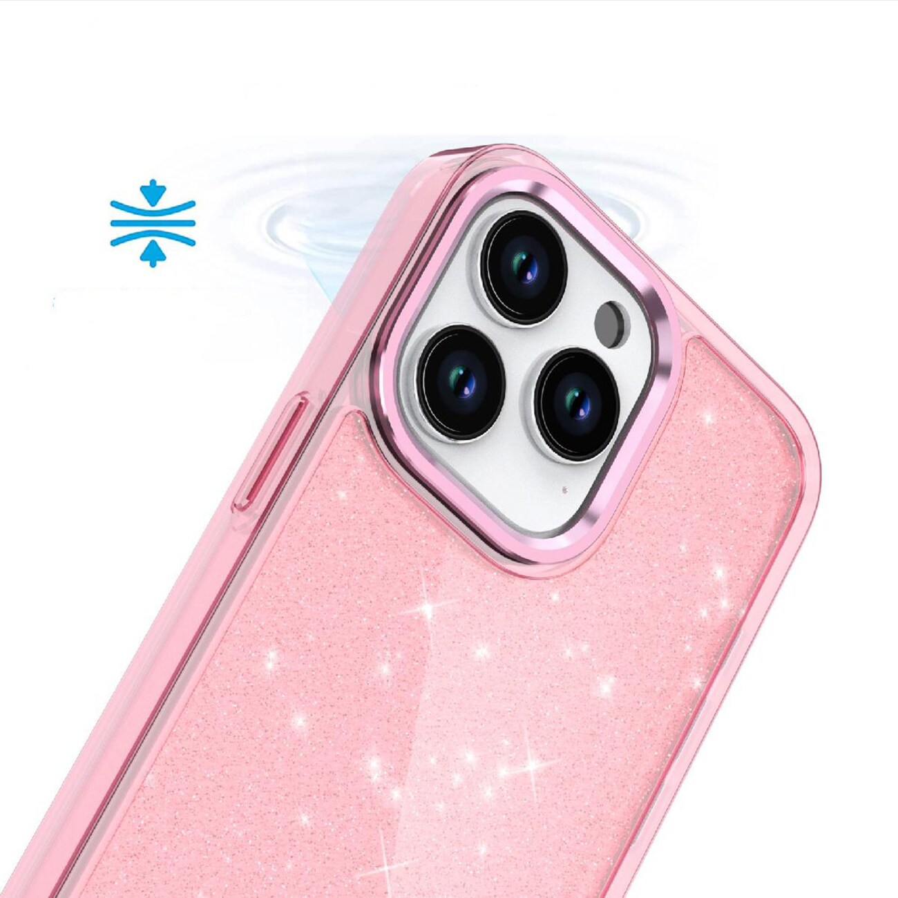 Glitteretui til iPhone 16 Pro - pink med glitter