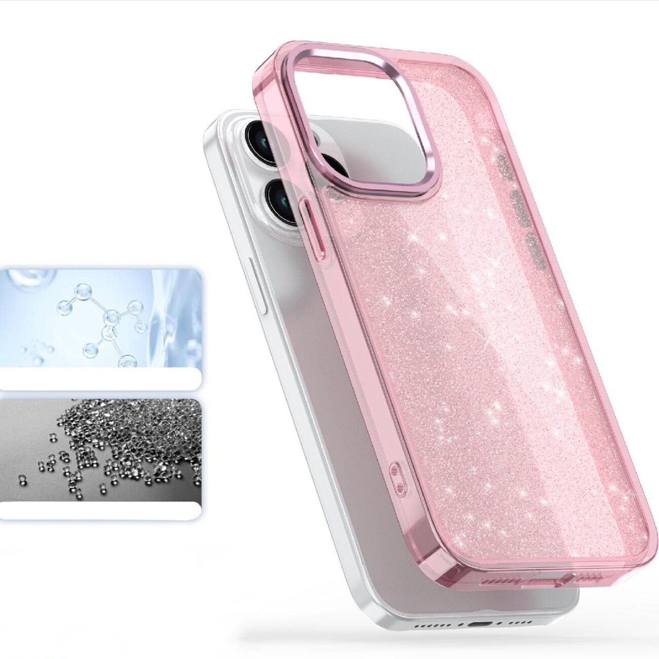 Glitteretui til iPhone 16 Pro - pink med glitter