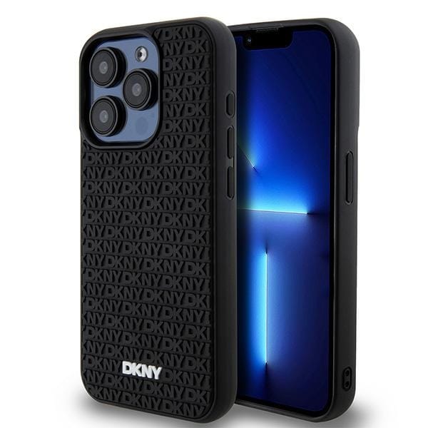 DKNY 3D Rubber Repeat Pattern-etui til iPhone 15 Pro - sort