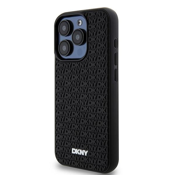 DKNY 3D Rubber Repeat Pattern-etui til iPhone 15 Pro - sort