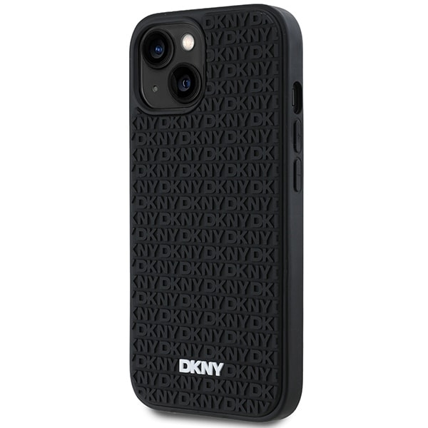 DKNY 3D Rubber Repeat Pattern-etui til iPhone 15 Plus - sort