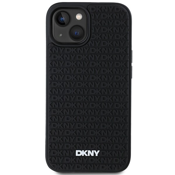 DKNY 3D Rubber Repeat Pattern-etui til iPhone 15 Plus - sort