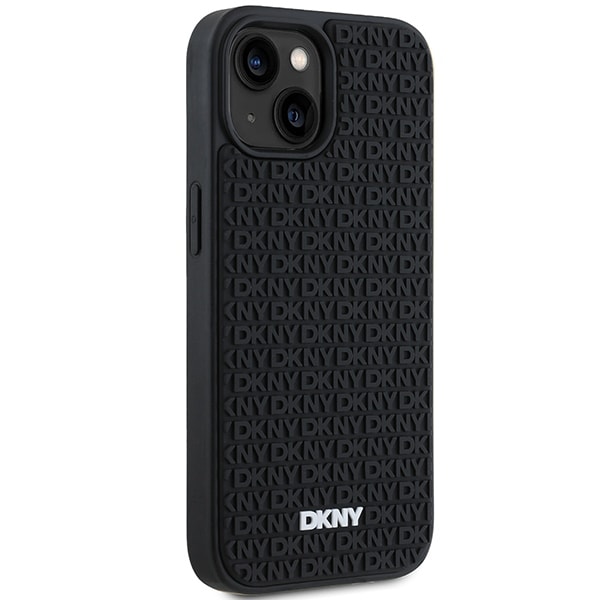 DKNY 3D Rubber Repeat Pattern-etui til iPhone 15 Plus - sort