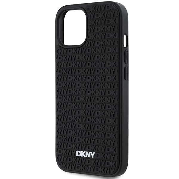 DKNY 3D Rubber Repeat Pattern-etui til iPhone 15 Plus - sort