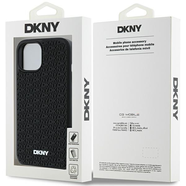DKNY 3D Rubber Repeat Pattern-etui til iPhone 15 Plus - sort