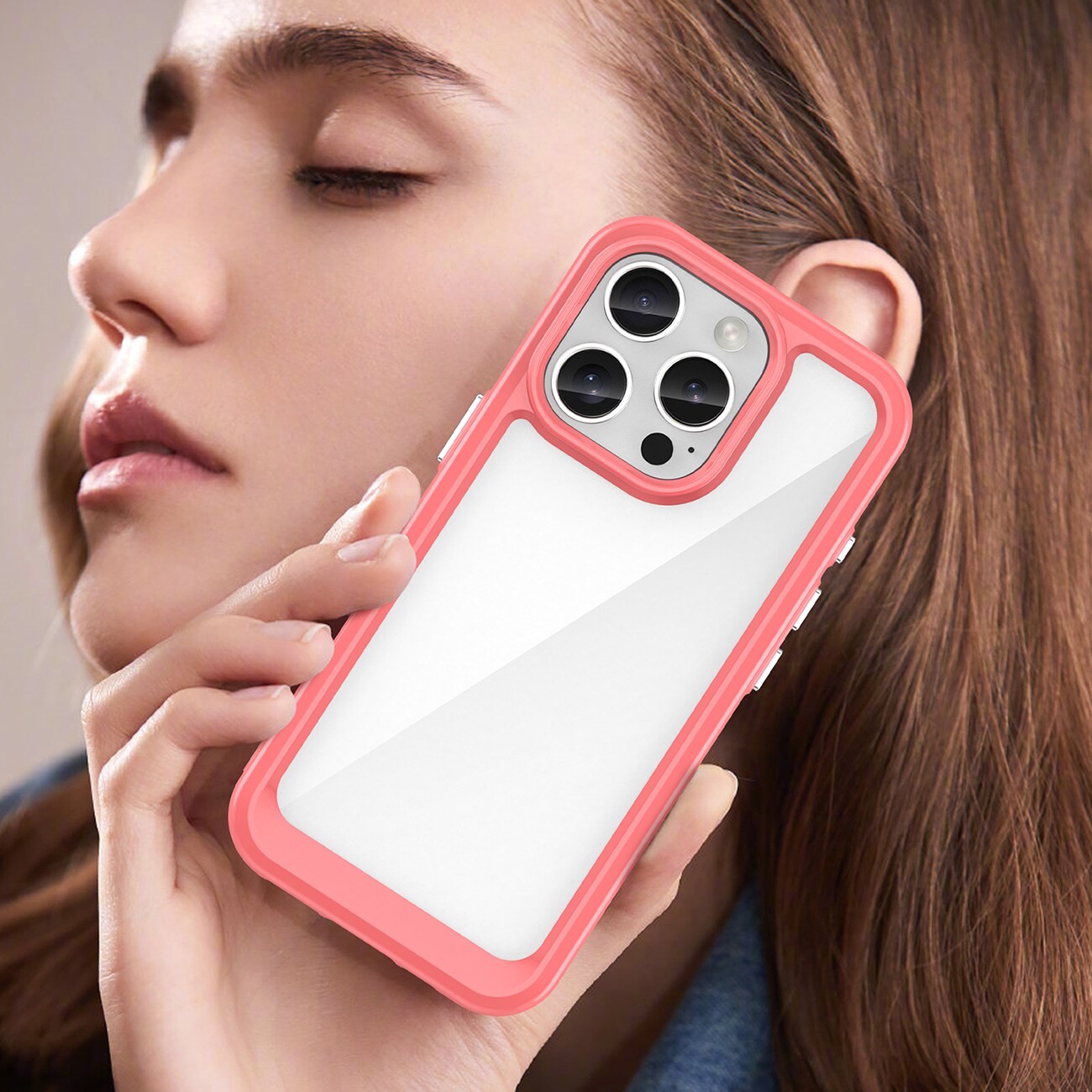 Outer Space-etui med geleramme til iPhone 16 Pro Max - rød