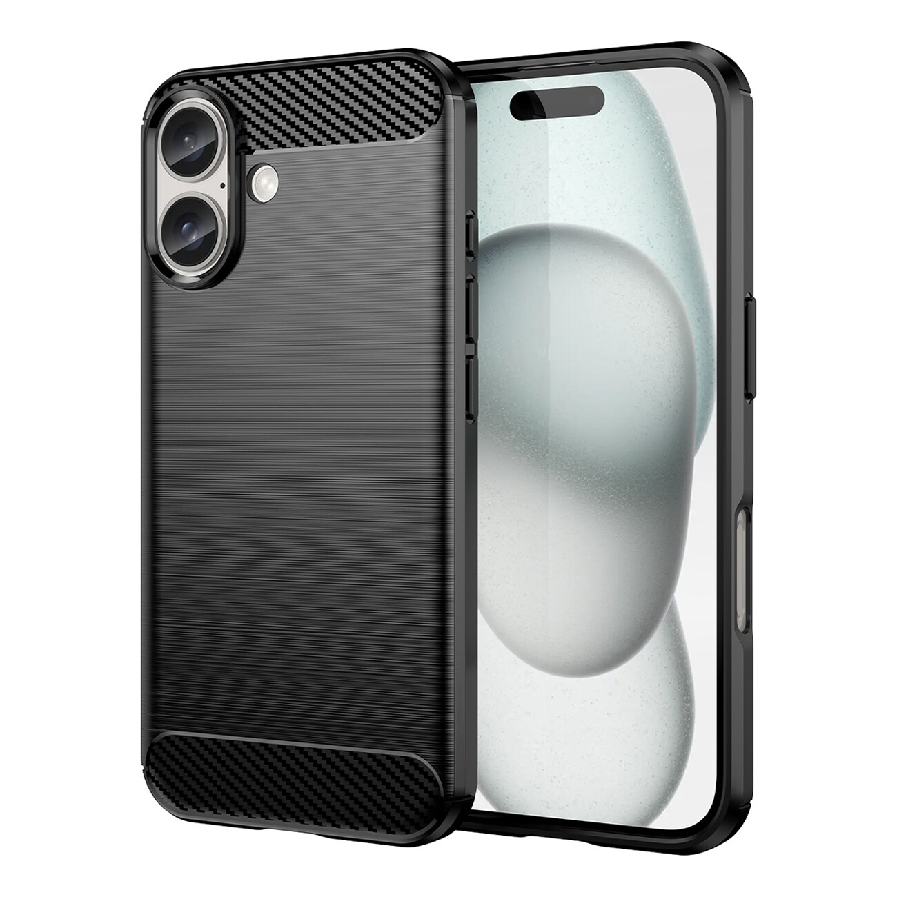 Carbon Case til iPhone 16 silikoneetui - sort
