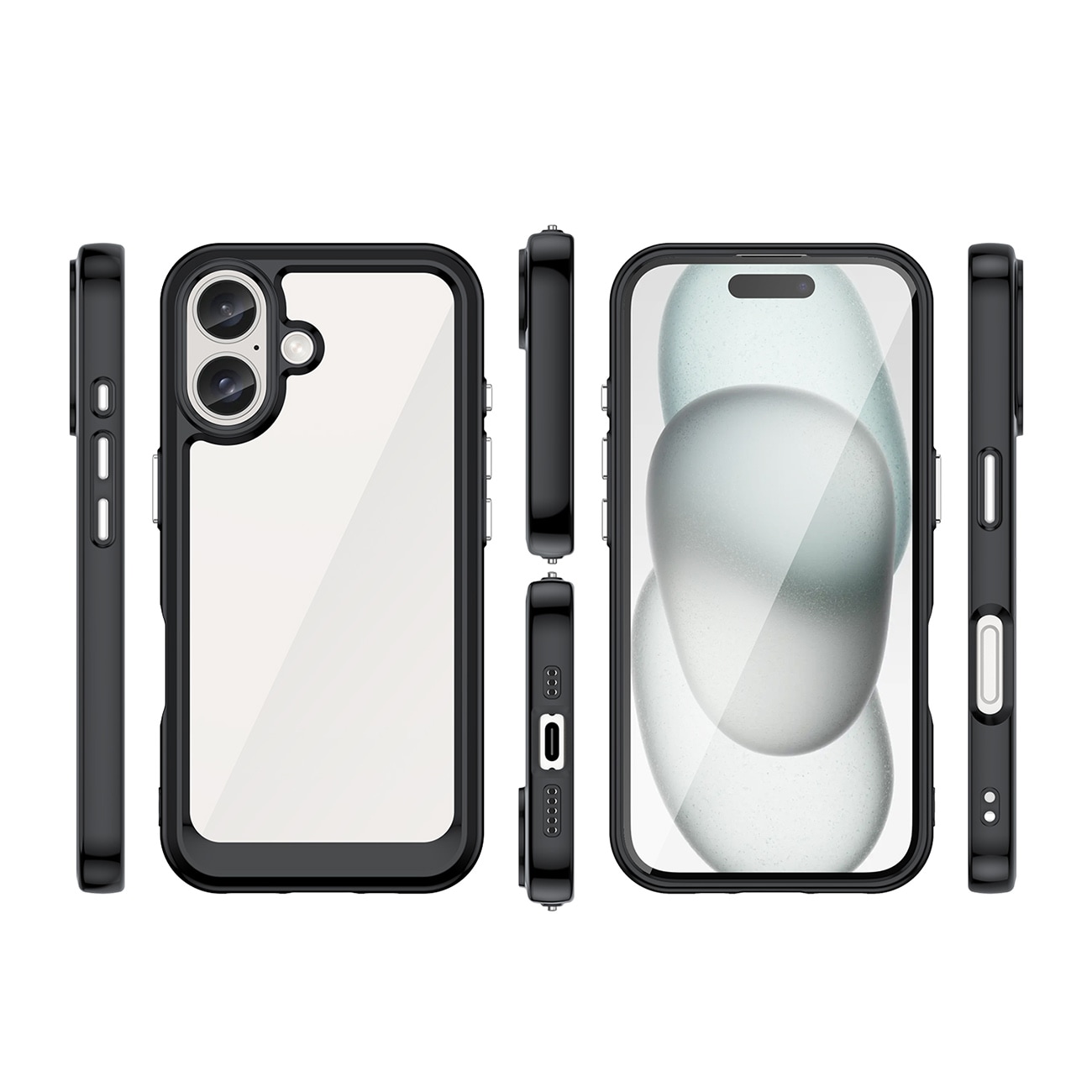 Outer Space-etui med geleramme til iPhone 16 Plus - Sort
