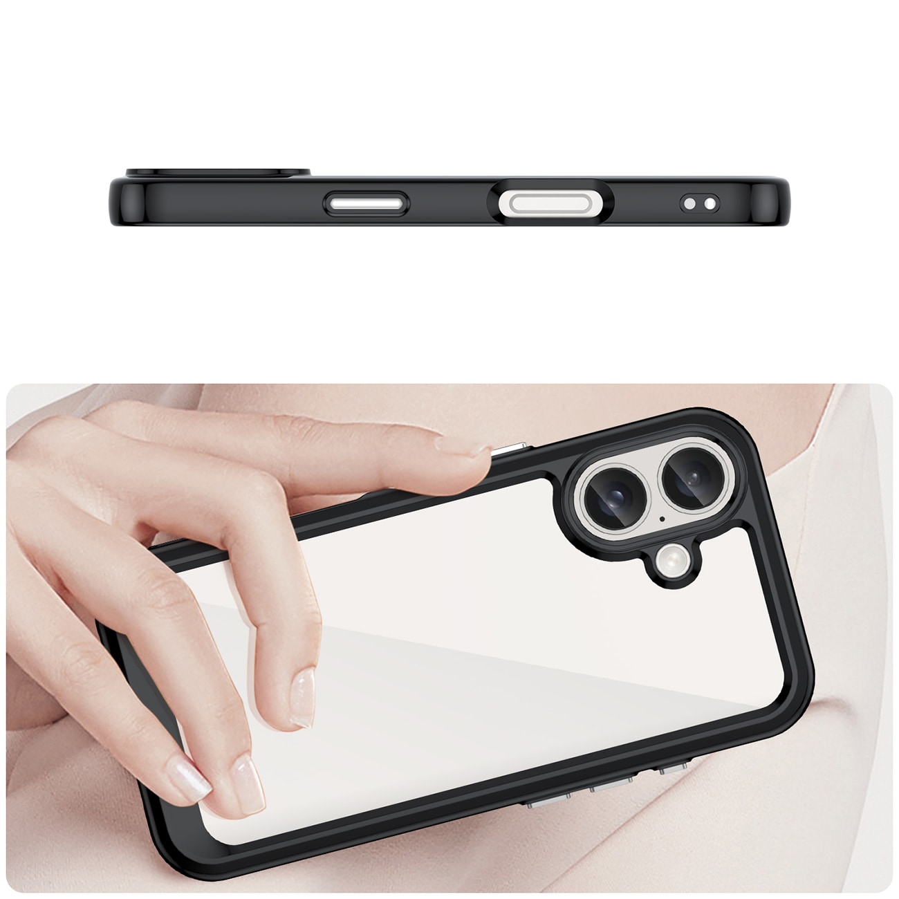 Outer Space-etui med geleramme til iPhone 16 Plus - Sort