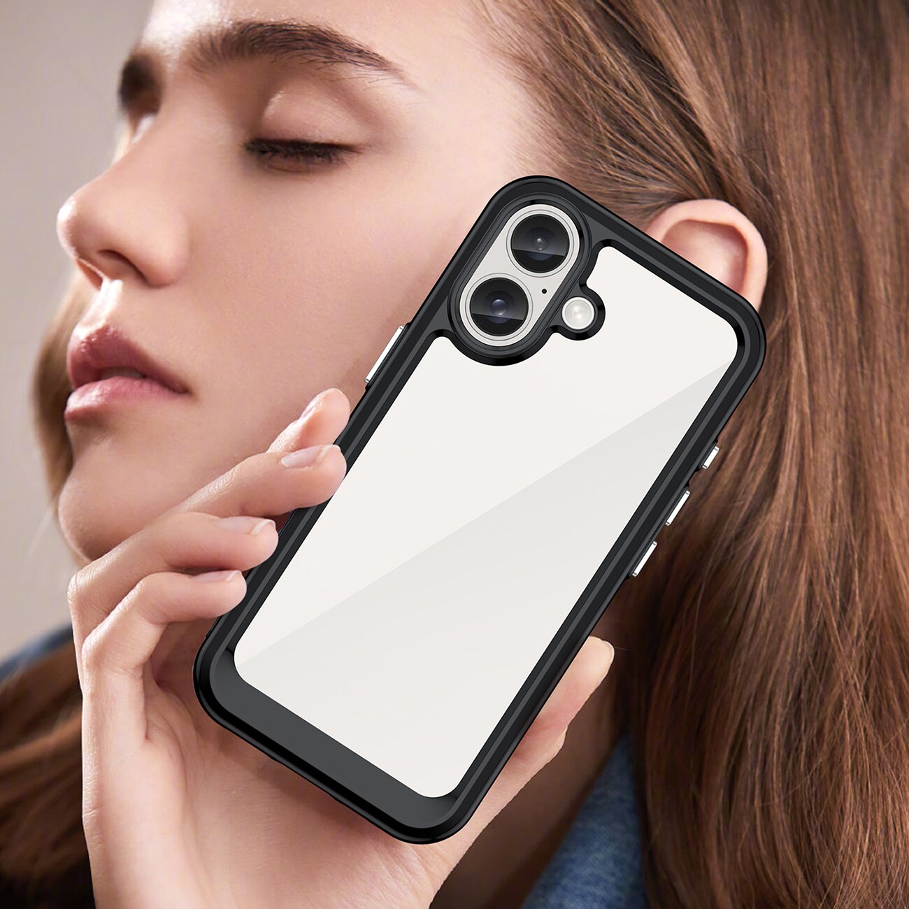 Outer Space-etui med geleramme til iPhone 16 Plus - Sort