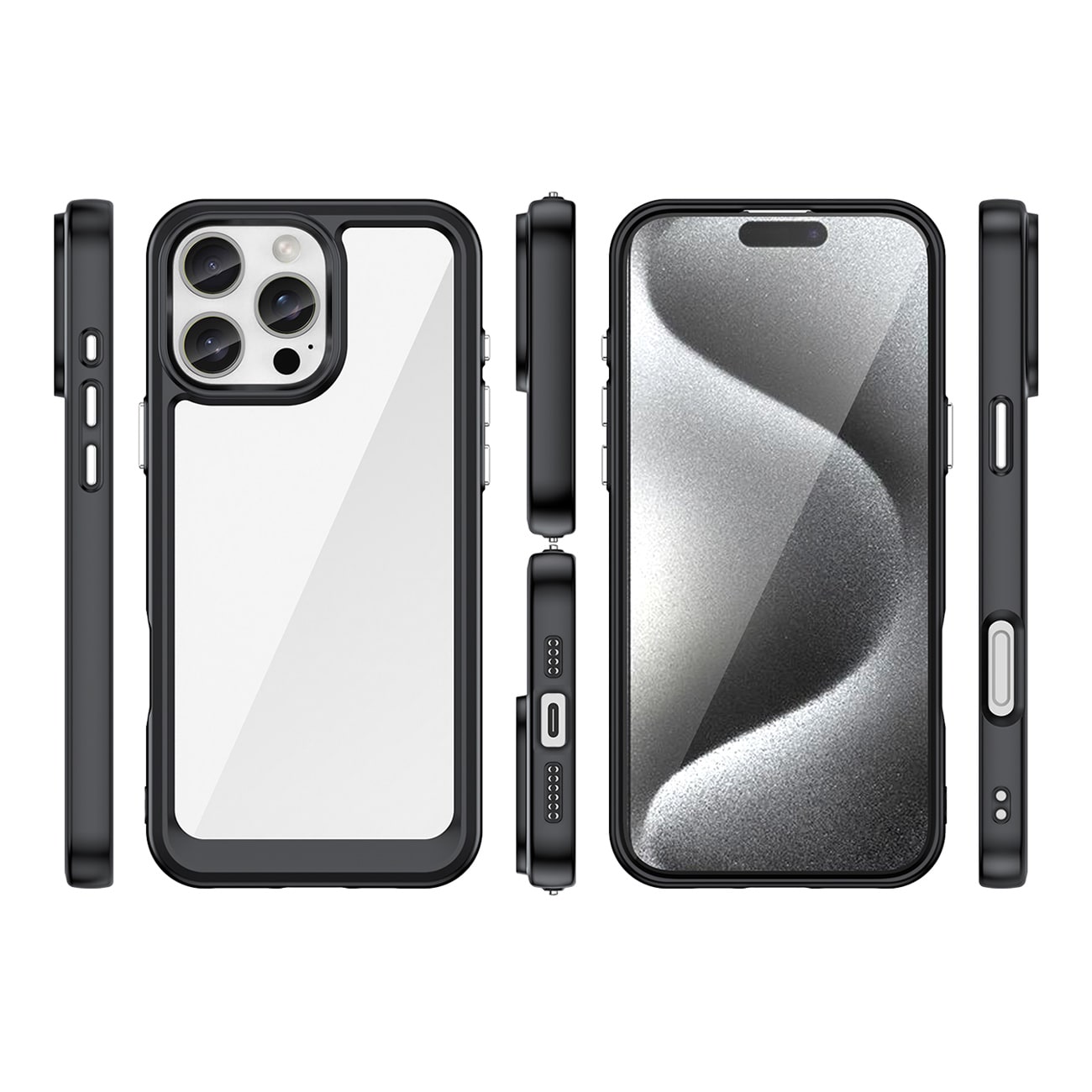 Outer Space-etui med geleramme til iPhone 16 Pro - Sort