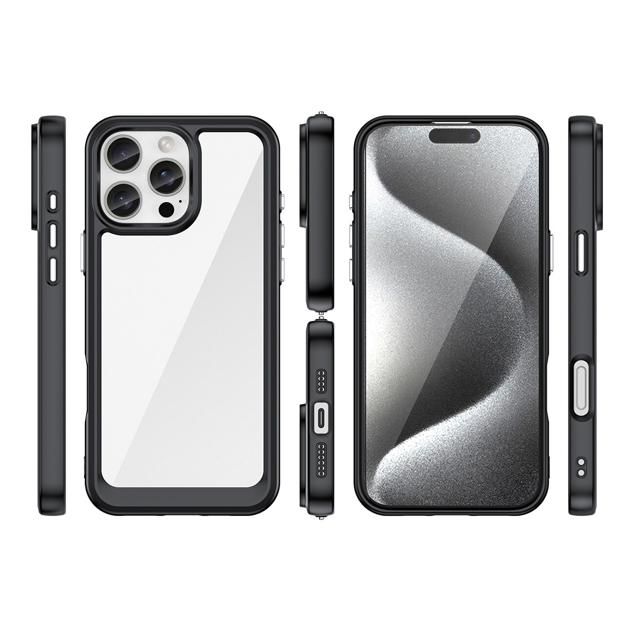 Outer Space-etui med geleramme til iPhone 16 Pro Max - Sort