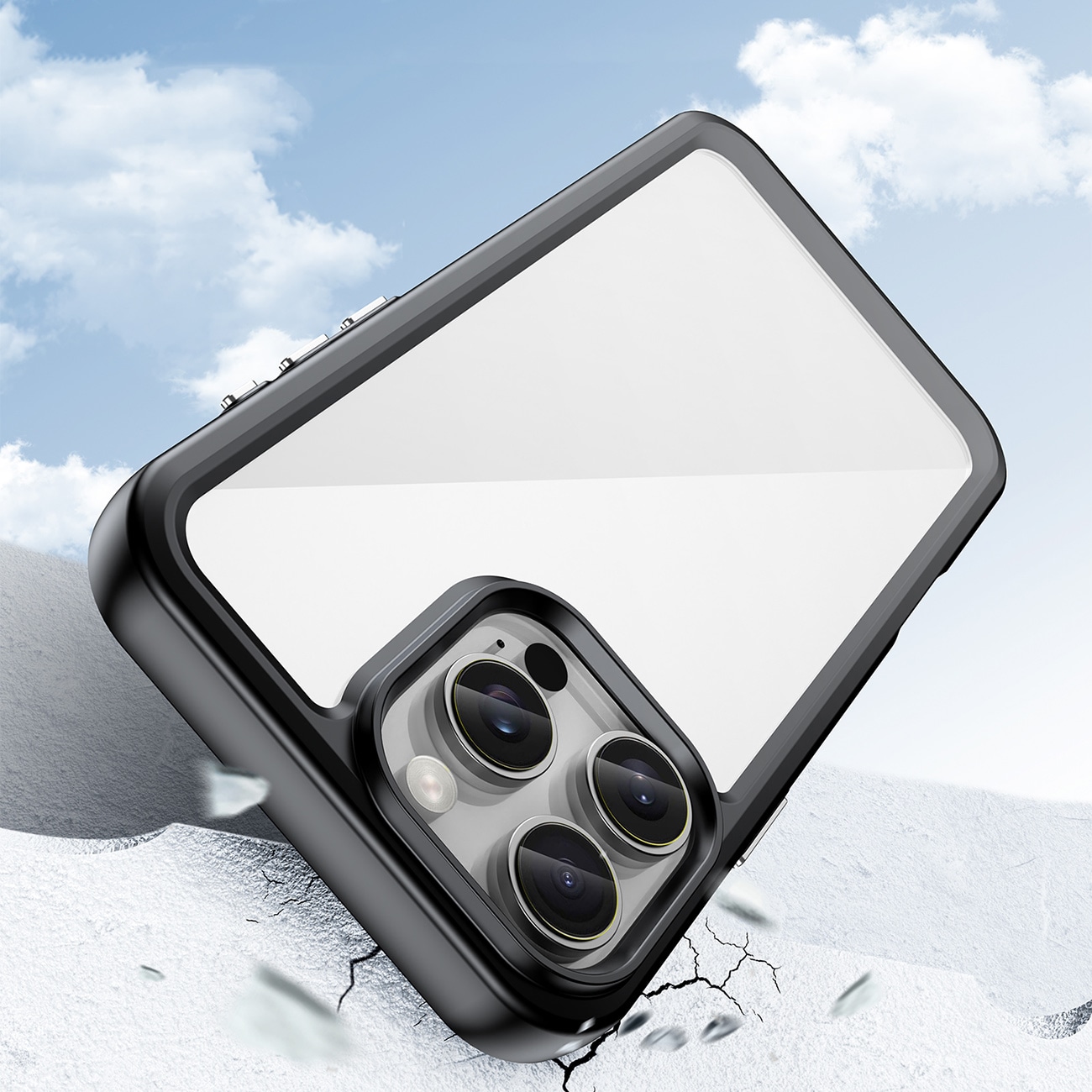 Outer Space-etui med geleramme til iPhone 16 Pro Max - Sort