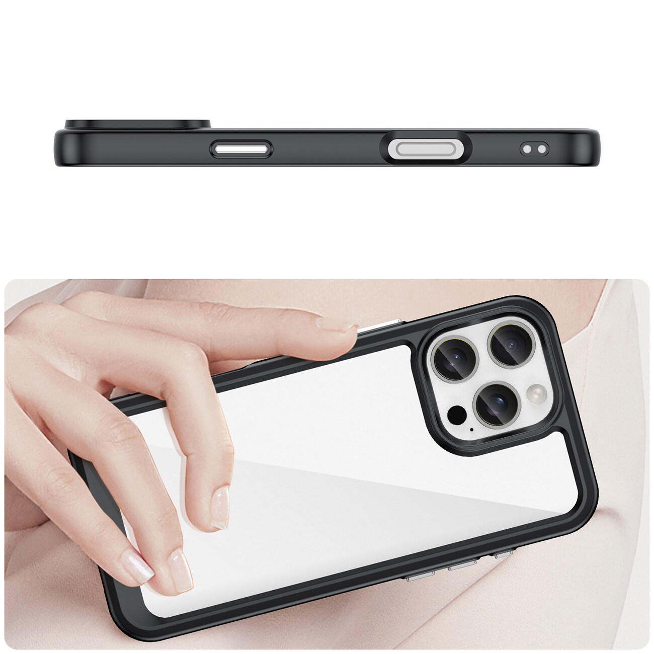 Outer Space-etui med geleramme til iPhone 16 Pro Max - Sort