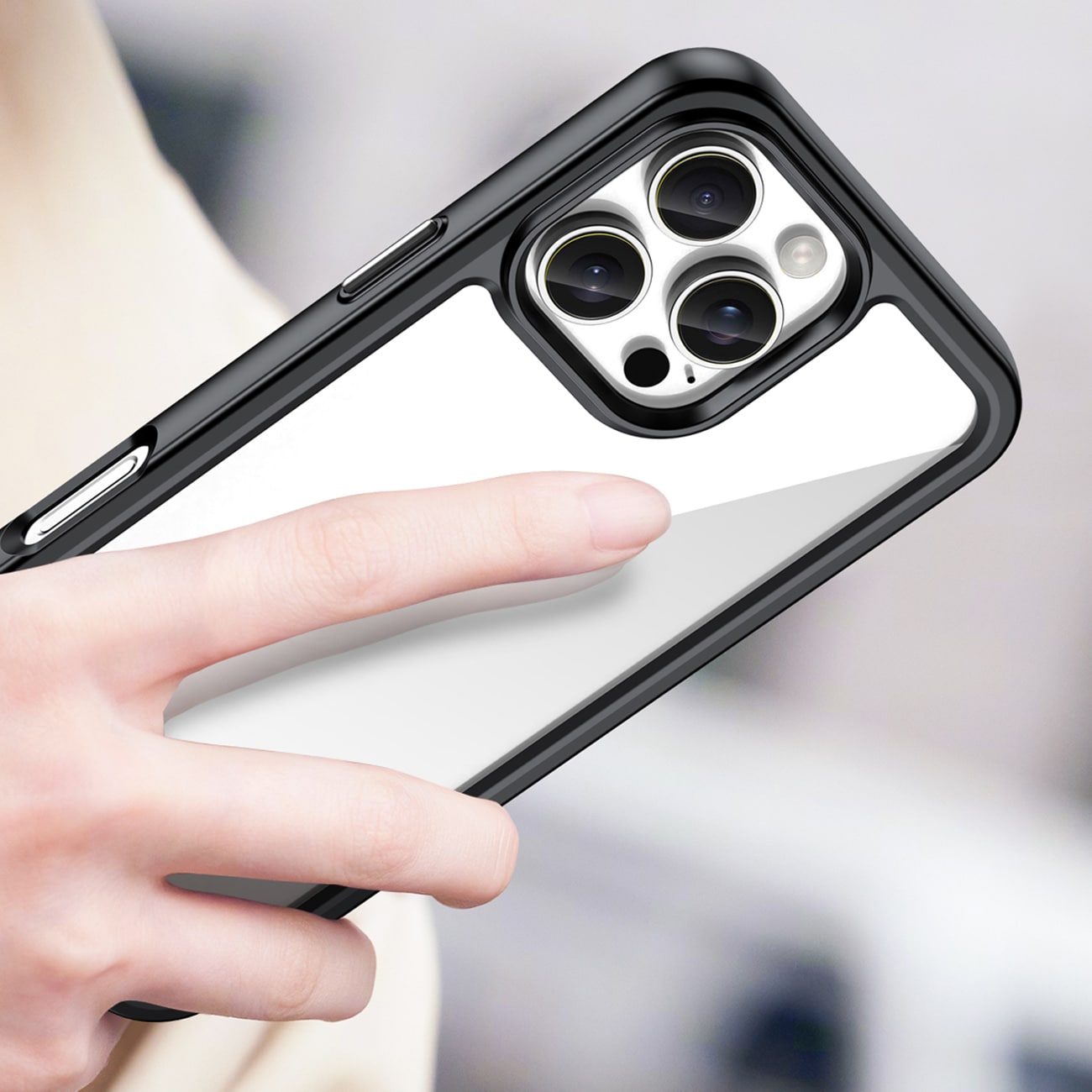 Outer Space-etui med geleramme til iPhone 16 Pro Max - Sort