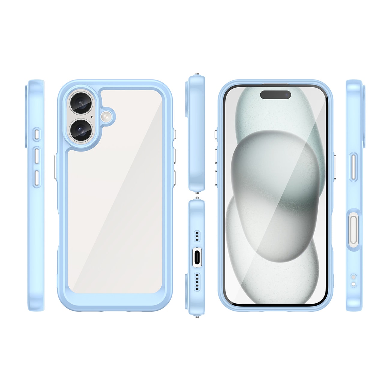Outer Space-etui med geleramme til iPhone 16 Plus - Blå