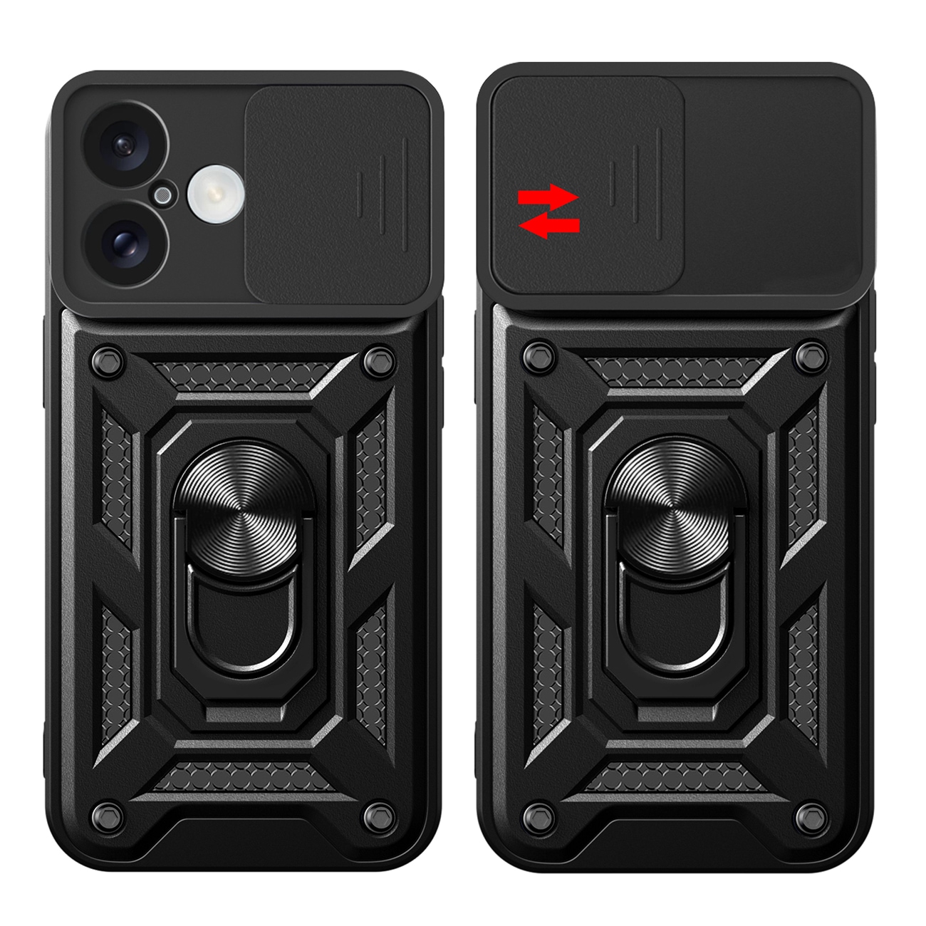 Hybrid Armor Camshield iPhone 16 Plus panseret etui med kameradæksel og stativ - Sort