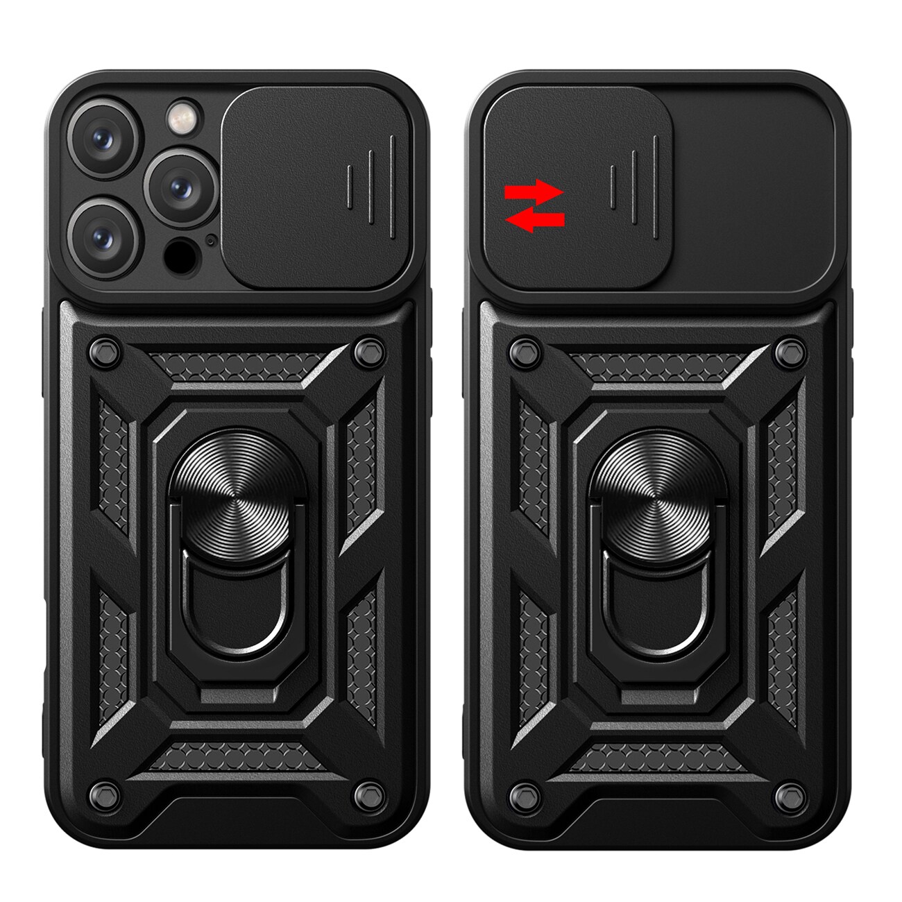 Hybrid Armor Camshield iPhone 16 Pro-etui med kameradæksel og stativ - sort