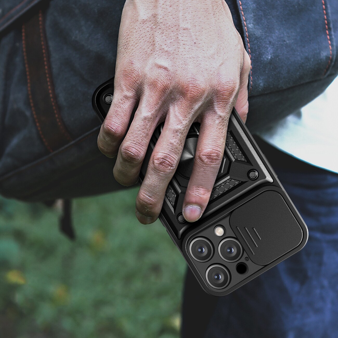 Hybrid Armor Camshield iPhone 16 Pro Max panseret etui med kameradæksel og stativ - sort