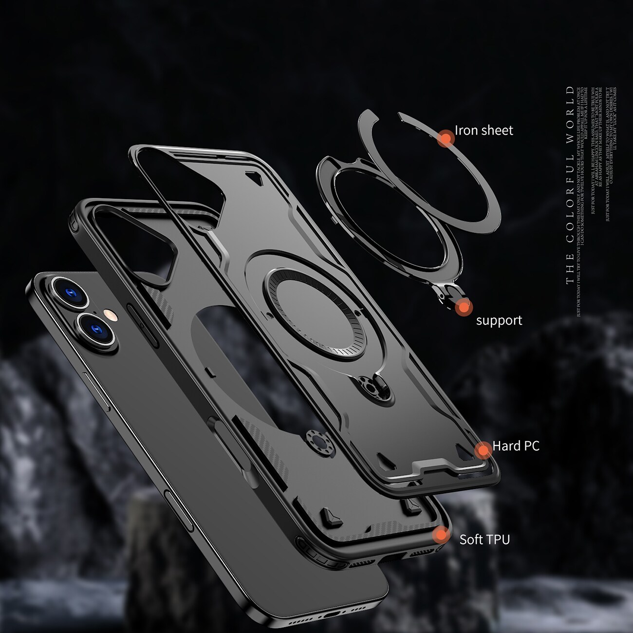 Hybrid Armor Trendy Etui med MagSafe til iPhone 16 - Sort