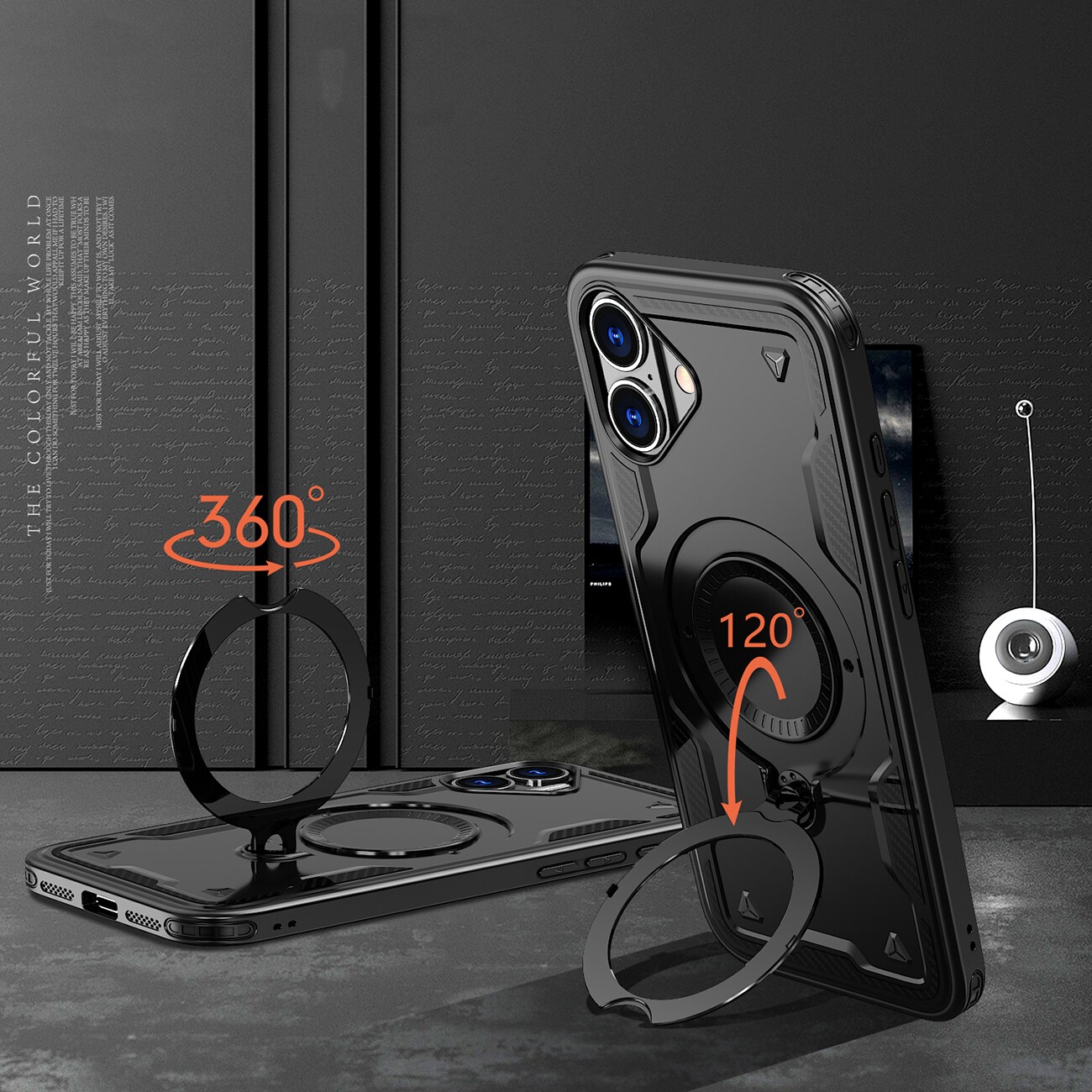 Hybrid Armor Trendy Etui med MagSafe til iPhone 16 - Sort