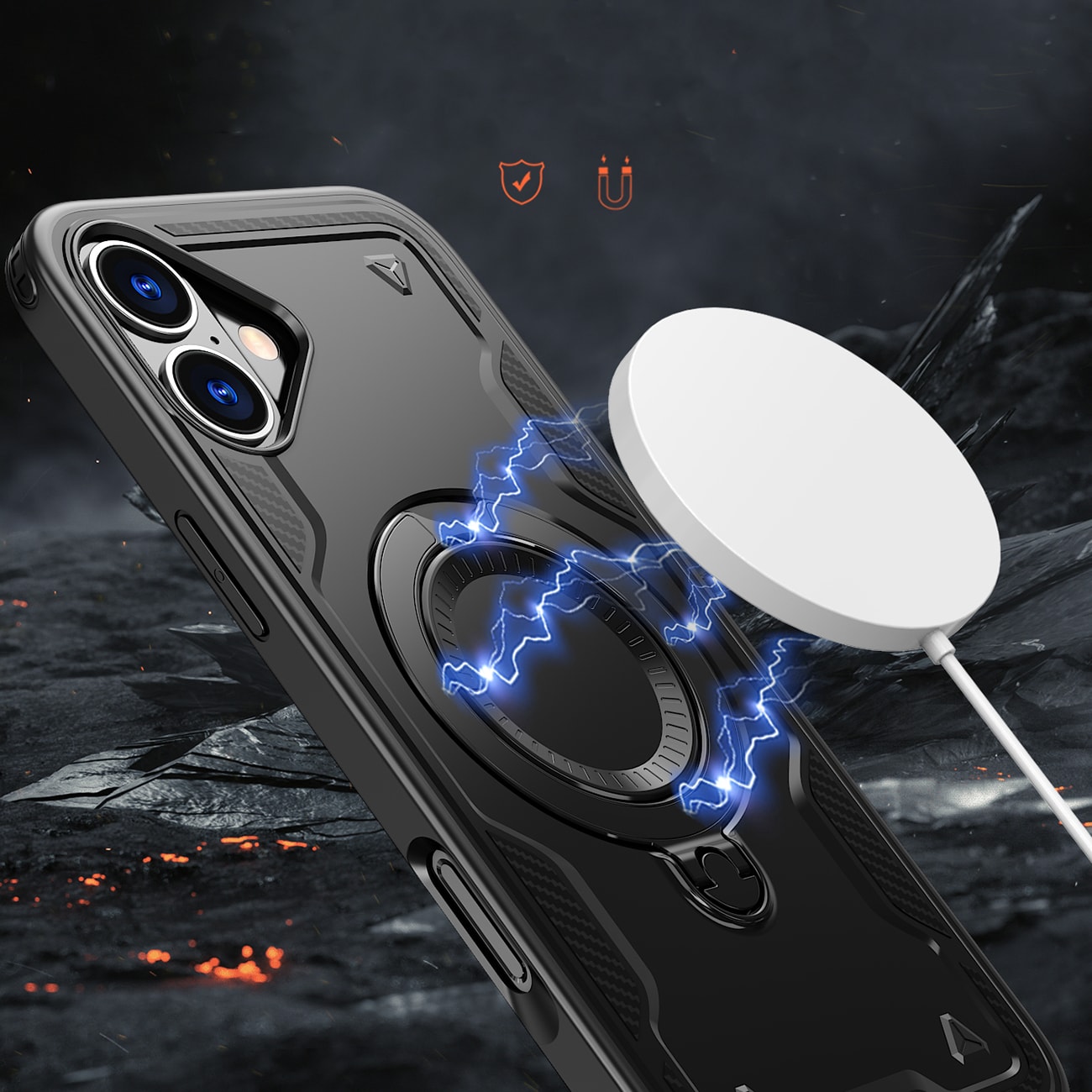 Hybrid Armor Trendy Etui med MagSafe til iPhone 16 - Sort