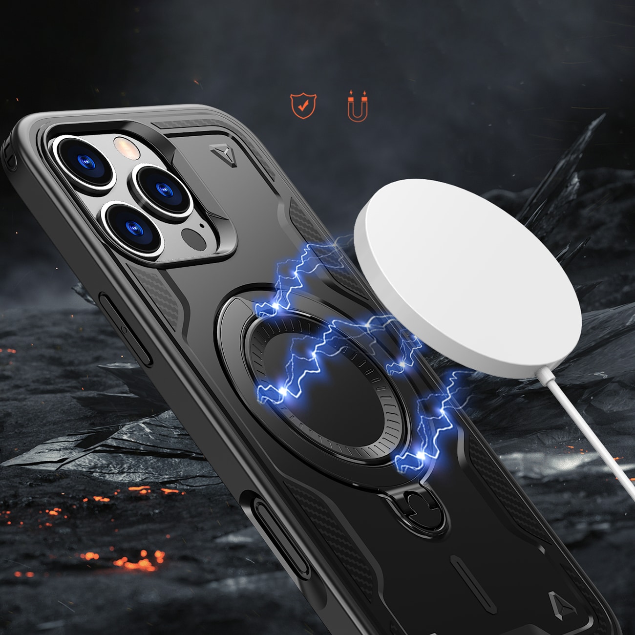 Hybrid Armor Trendy Etui med MagSafe til iPhone 16 Pro - Sort