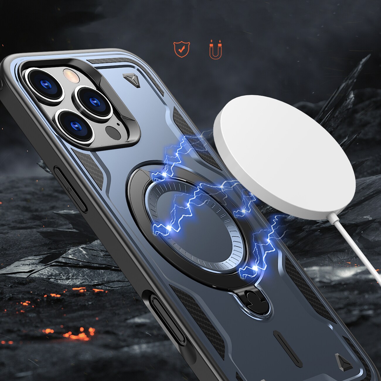 Hybrid Armor Trendy-etui med MagSafe til iPhone 16 Pro - Blå