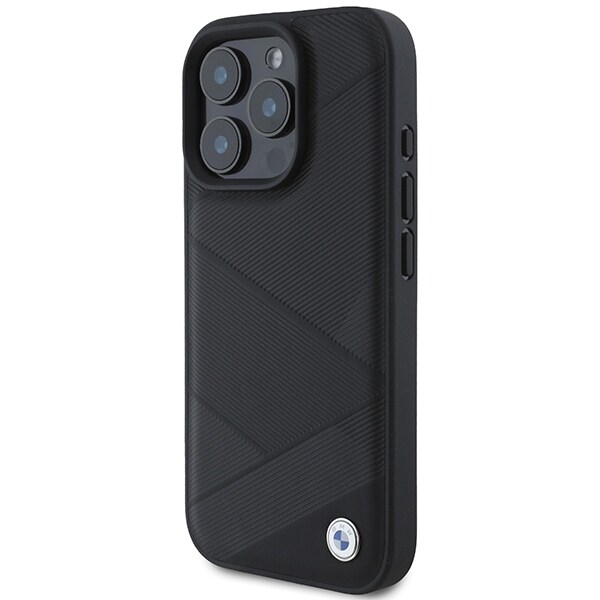 BMW Signature Leather Crossing Lines Pattern iPhone 16 Pro-etui - Sort