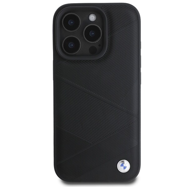 BMW Signature Leather Crossing Lines Pattern iPhone 16 Pro-etui - Sort
