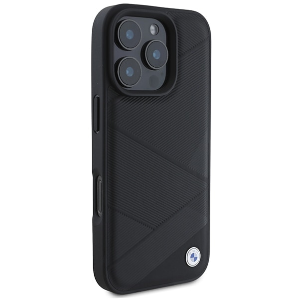 BMW Signature Leather Crossing Lines Pattern iPhone 16 Pro-etui - Sort