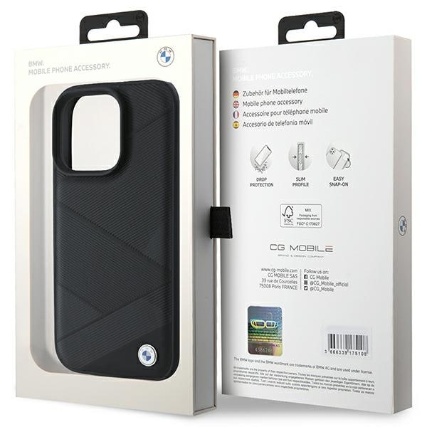 BMW Signature Leather Crossing Lines Pattern iPhone 16 Pro-etui - Sort