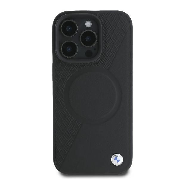 BMW Signature Leather Half Textured & Circle MagSafe-etui til iPhone 16 Pro - sort